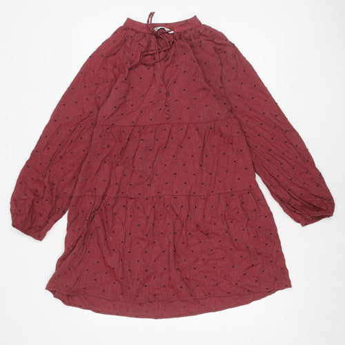 Zara Women Red Polka Dot A-Line Mini Dress Size 8 Long Sleeve