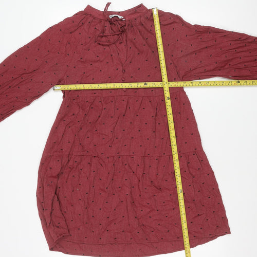 Zara Women Red Polka Dot A-Line Mini Dress Size 8 Long Sleeve