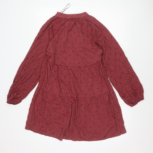 Zara Women Red Polka Dot A-Line Mini Dress Size 8 Long Sleeve