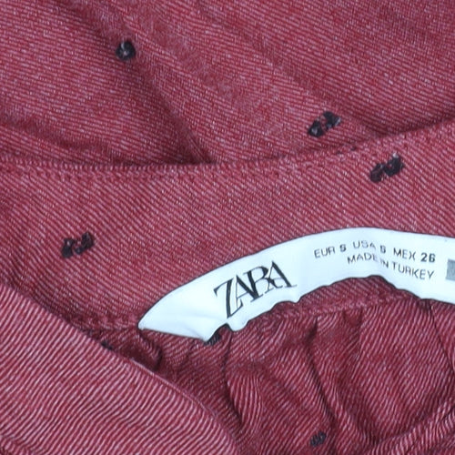 Zara Women Red Polka Dot A-Line Mini Dress Size 8 Long Sleeve