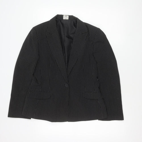 Xe Women’s Black Pinstripe Suit Jacket Size 16 Lined Business Blazer