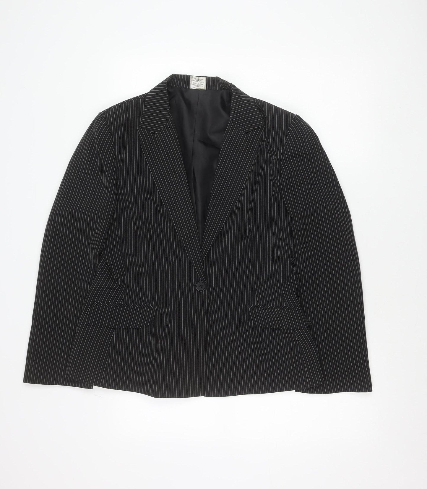Xe Women’s Black Pinstripe Suit Jacket Size 16 Lined Business Blazer