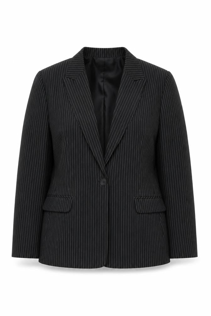 Xe Women’s Black Pinstripe Suit Jacket Size 16 Lined Business Blazer
