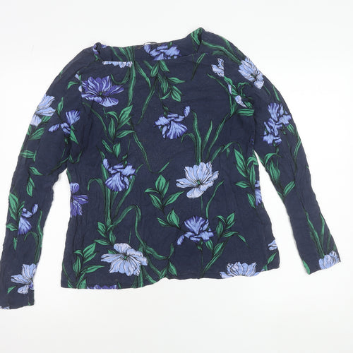 Marks and Spencer Women's Blue Floral Viscose Long Sleeve Tunic Blouse UK 14