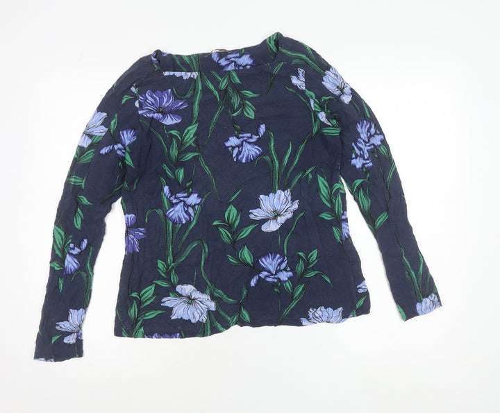 Marks and Spencer Women's Blue Floral Viscose Long Sleeve Tunic Blouse UK 14