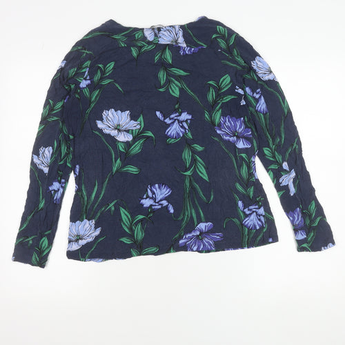 Marks and Spencer Women's Blue Floral Viscose Long Sleeve Tunic Blouse UK 14
