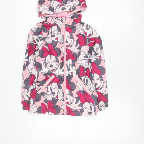 Disney Girls Pink Minnie Mouse Hooded Rain Coat Jacket Size 8 Years