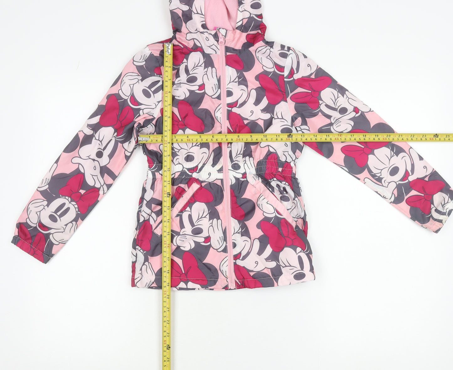 Disney Girls Pink Minnie Mouse Hooded Rain Coat Jacket Size 8 Years