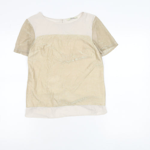 Oasis Womens Beige Blouse XS Short Sleeve Round Neck Workwear Top