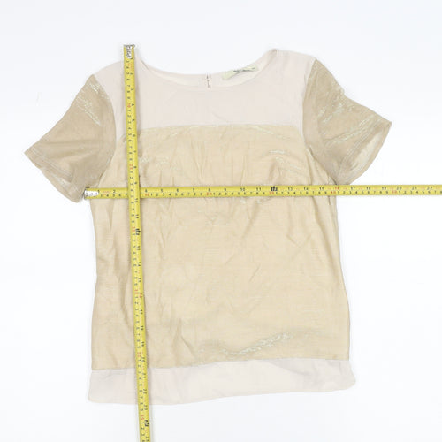 Oasis Womens Beige Blouse XS Short Sleeve Round Neck Workwear Top