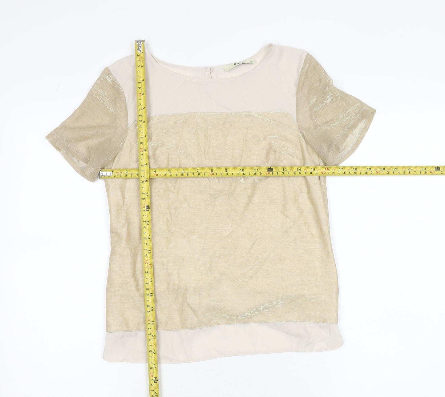 Oasis Womens Beige Blouse XS Short Sleeve Round Neck Workwear Top