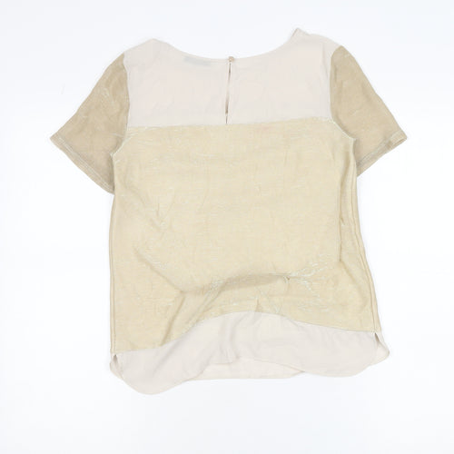 Oasis Womens Beige Blouse XS Short Sleeve Round Neck Workwear Top