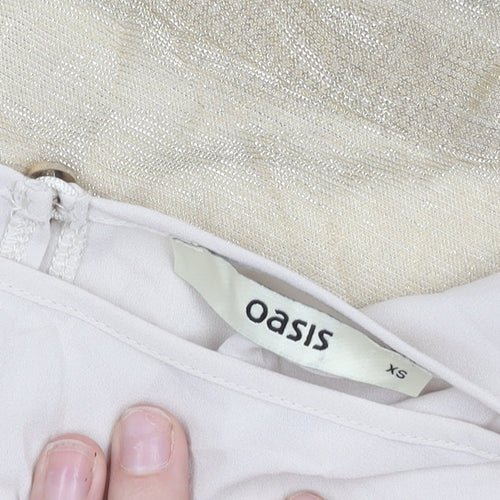Oasis Womens Beige Blouse XS Short Sleeve Round Neck Workwear Top