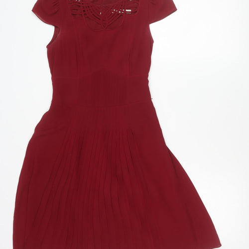 Karen Millen Women’s Red Size 8 Fit & Flare Pleated Cocktail Dress