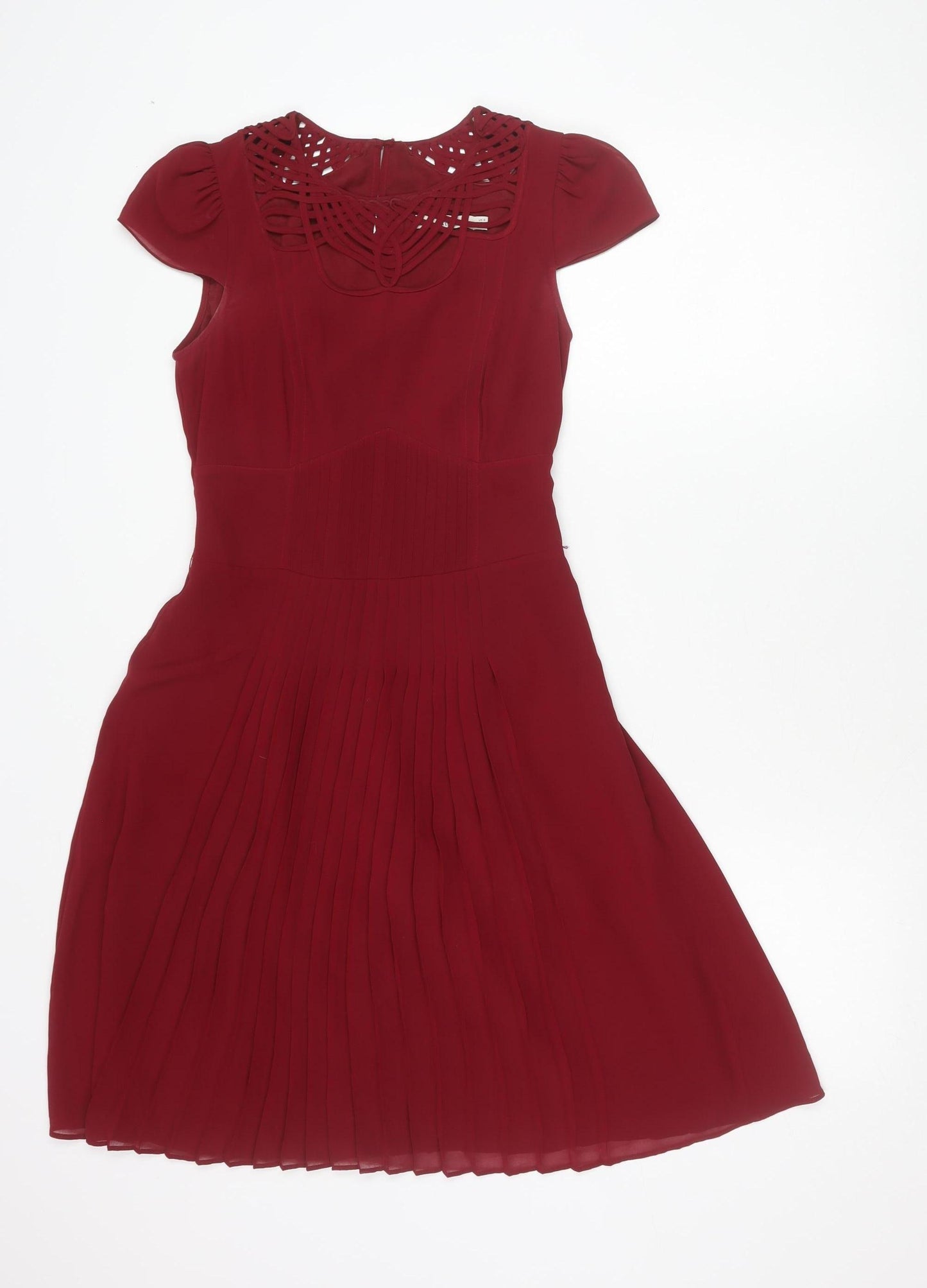 Karen Millen Women’s Red Size 8 Fit & Flare Pleated Cocktail Dress