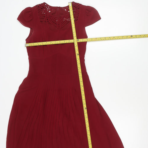 Karen Millen Women’s Red Size 8 Fit & Flare Pleated Cocktail Dress