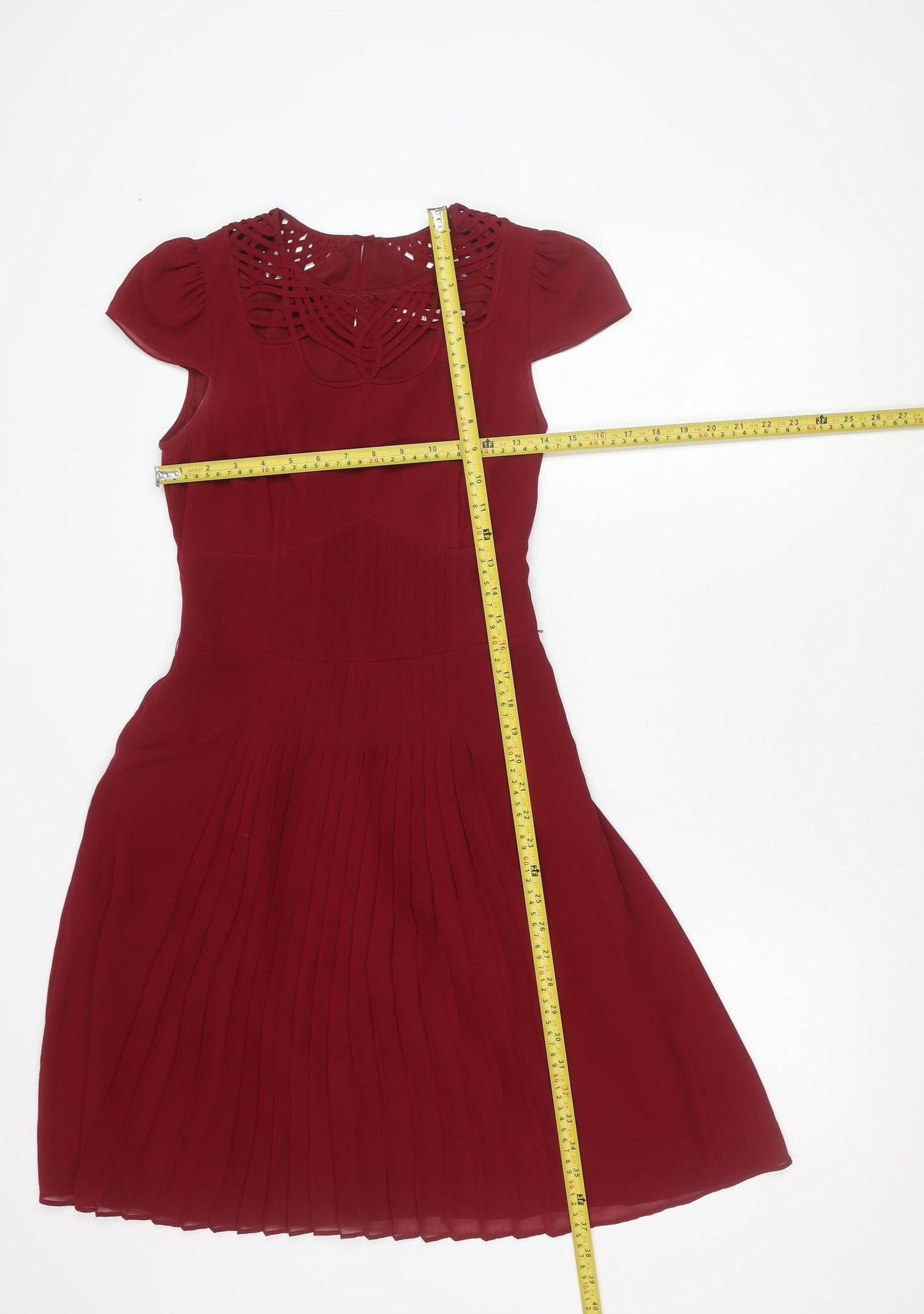 Karen Millen Women’s Red Size 8 Fit & Flare Pleated Cocktail Dress