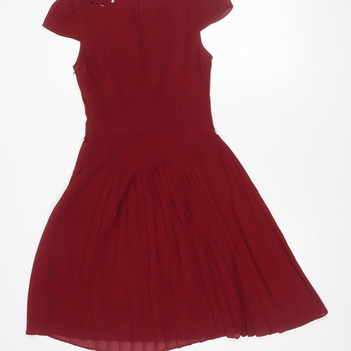 Karen Millen Women’s Red Size 8 Fit & Flare Pleated Cocktail Dress