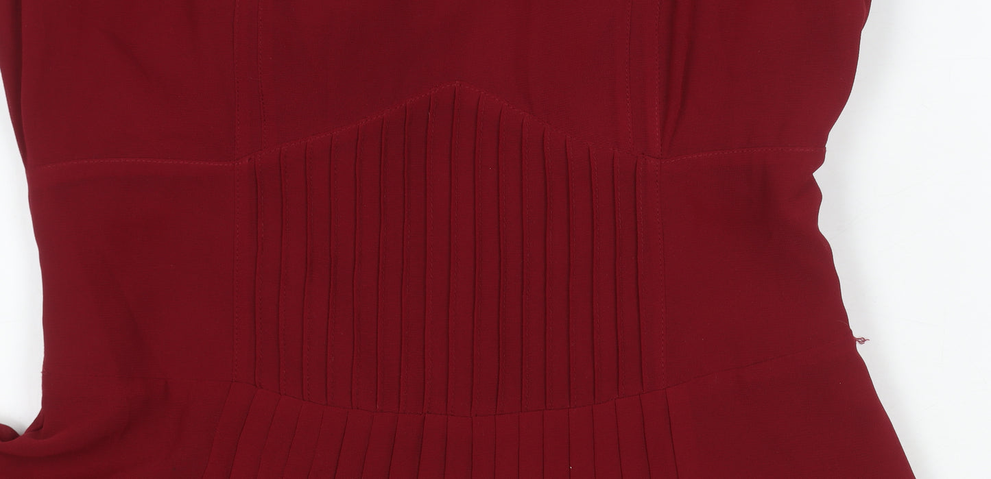 Karen Millen Women’s Red Size 8 Fit & Flare Pleated Cocktail Dress