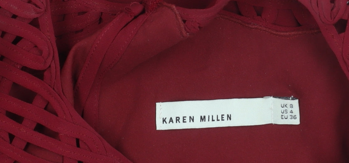 Karen Millen Women’s Red Size 8 Fit & Flare Pleated Cocktail Dress