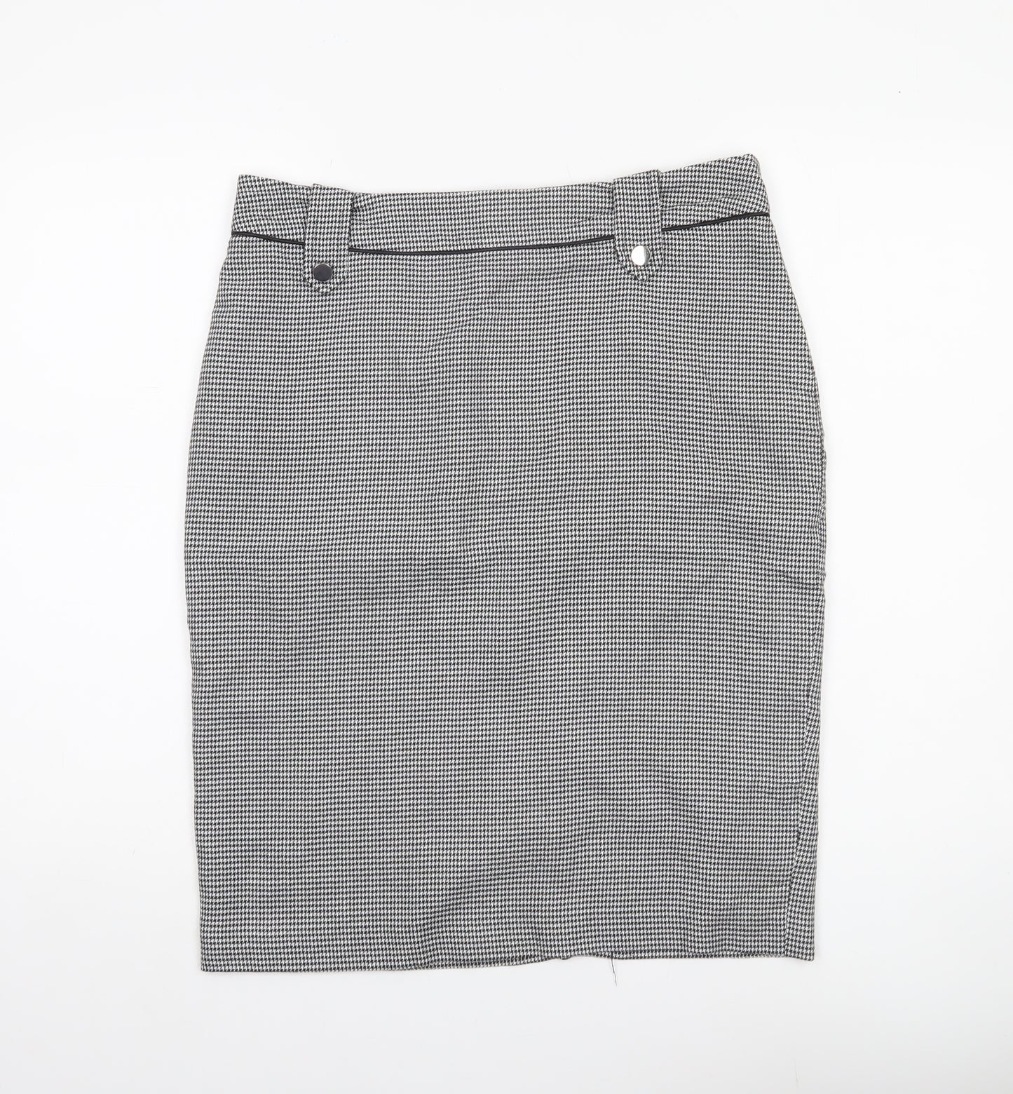 Wallis Womens Black Houndstooth Pencil Skirt UK12 Workwear