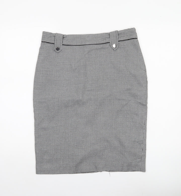 Wallis Womens Black Houndstooth Pencil Skirt UK12 Workwear
