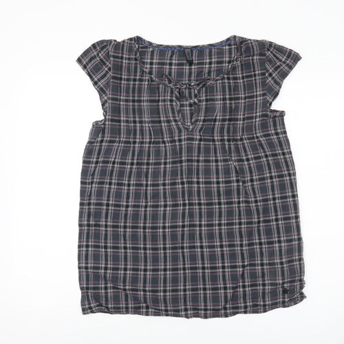 ONLY Womens Multicoloured Plaid Tunic Blouse Size M Short Sleeve Cotton