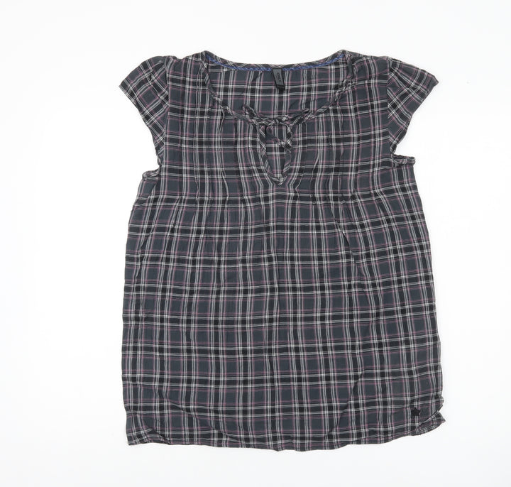 ONLY Womens Multicoloured Plaid Tunic Blouse Size M Short Sleeve Cotton
