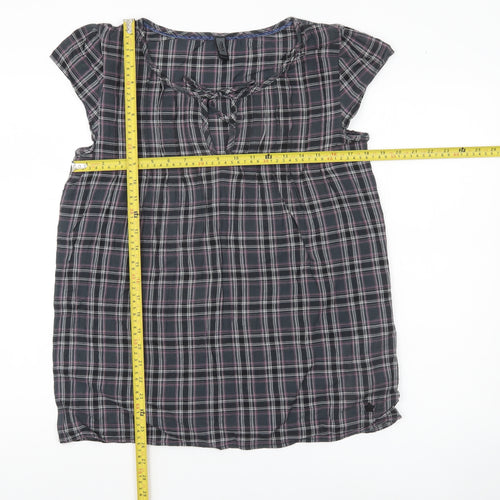 ONLY Womens Multicoloured Plaid Tunic Blouse Size M Short Sleeve Cotton
