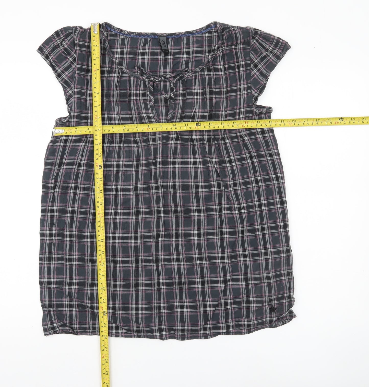 ONLY Womens Multicoloured Plaid Tunic Blouse Size M Short Sleeve Cotton