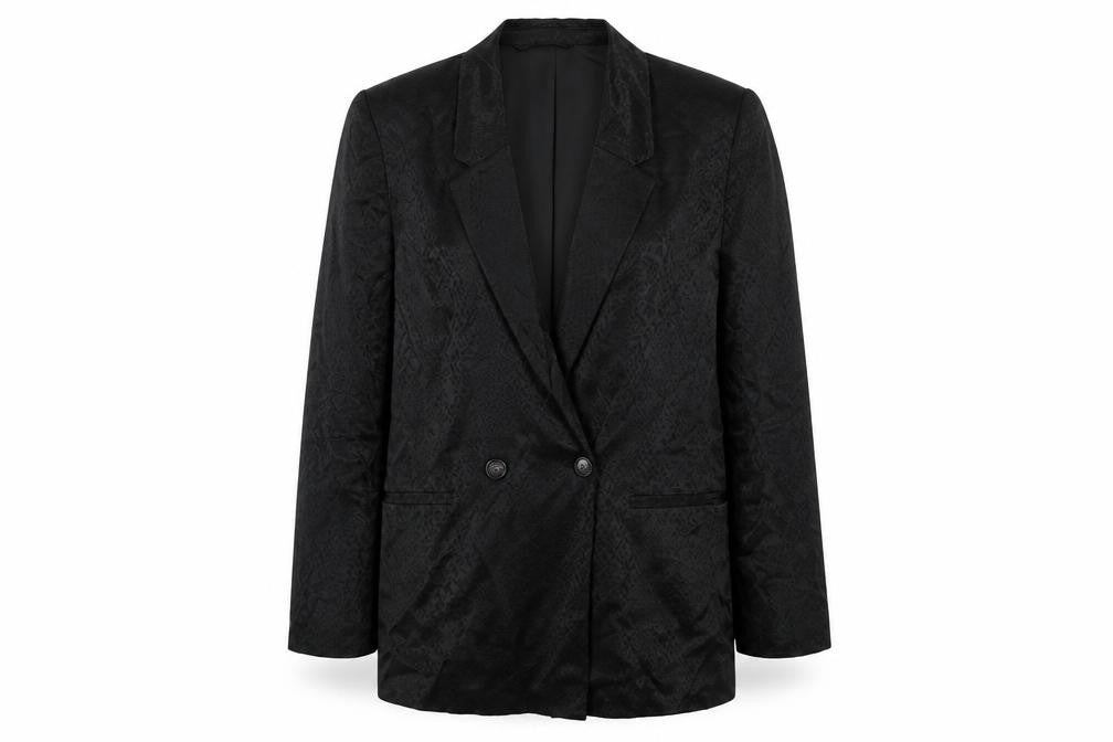 Front view of H&M Women’s Black Double-Breasted Blazer Jacket, size UK 8