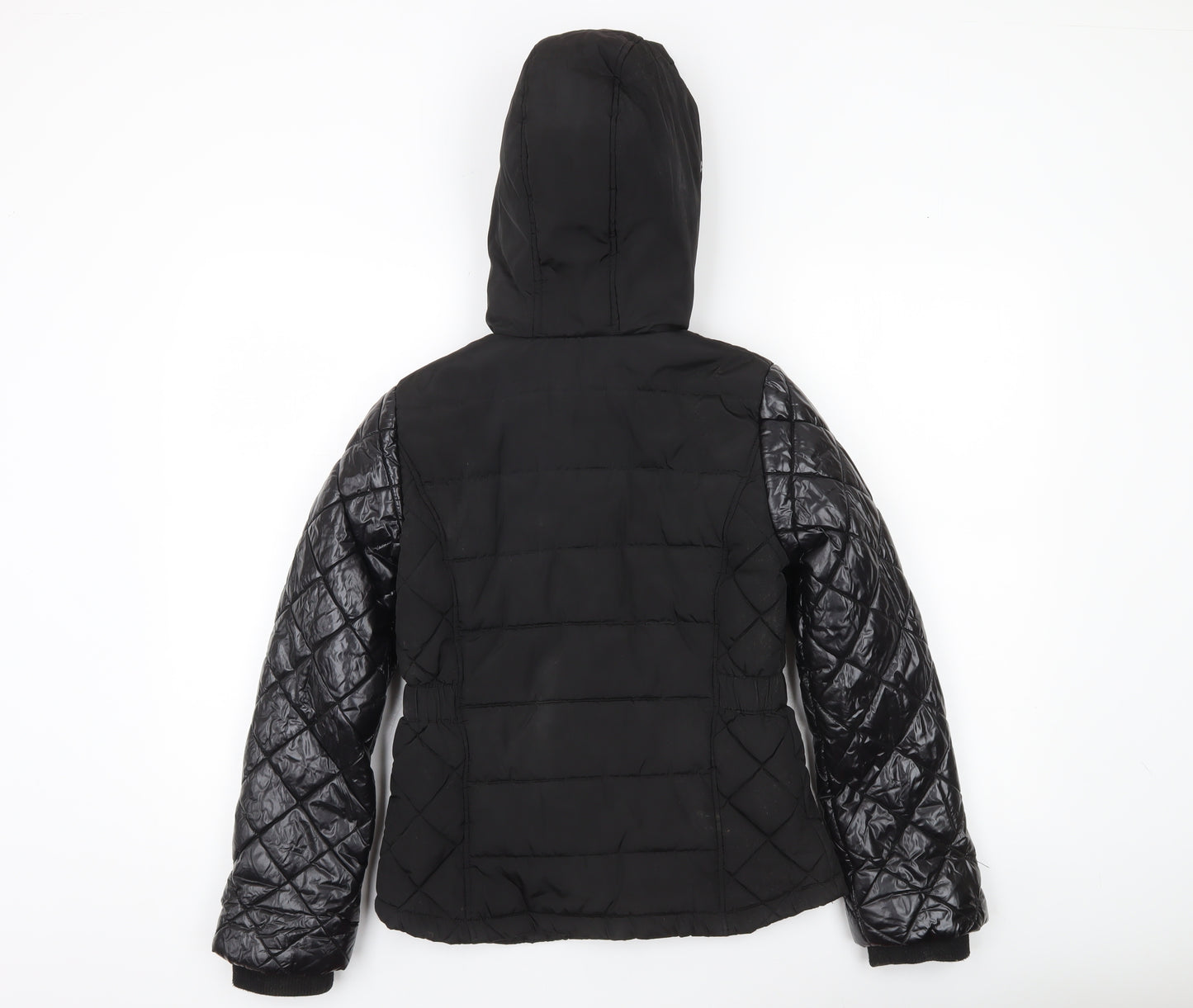 River Island Girls Black Quilted Puffer Jacket 11-12 Years Hooded Zip Winter Coat
