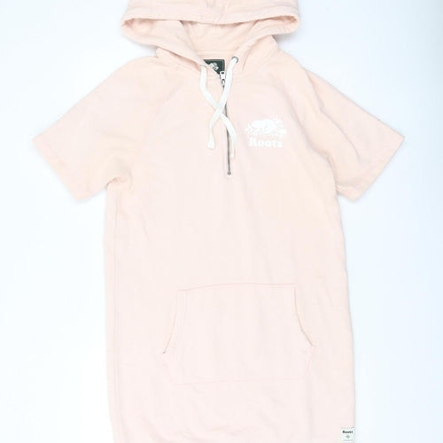 Roots Womens Pink S T-Shirt Hoodie Dress Casual Knee Length