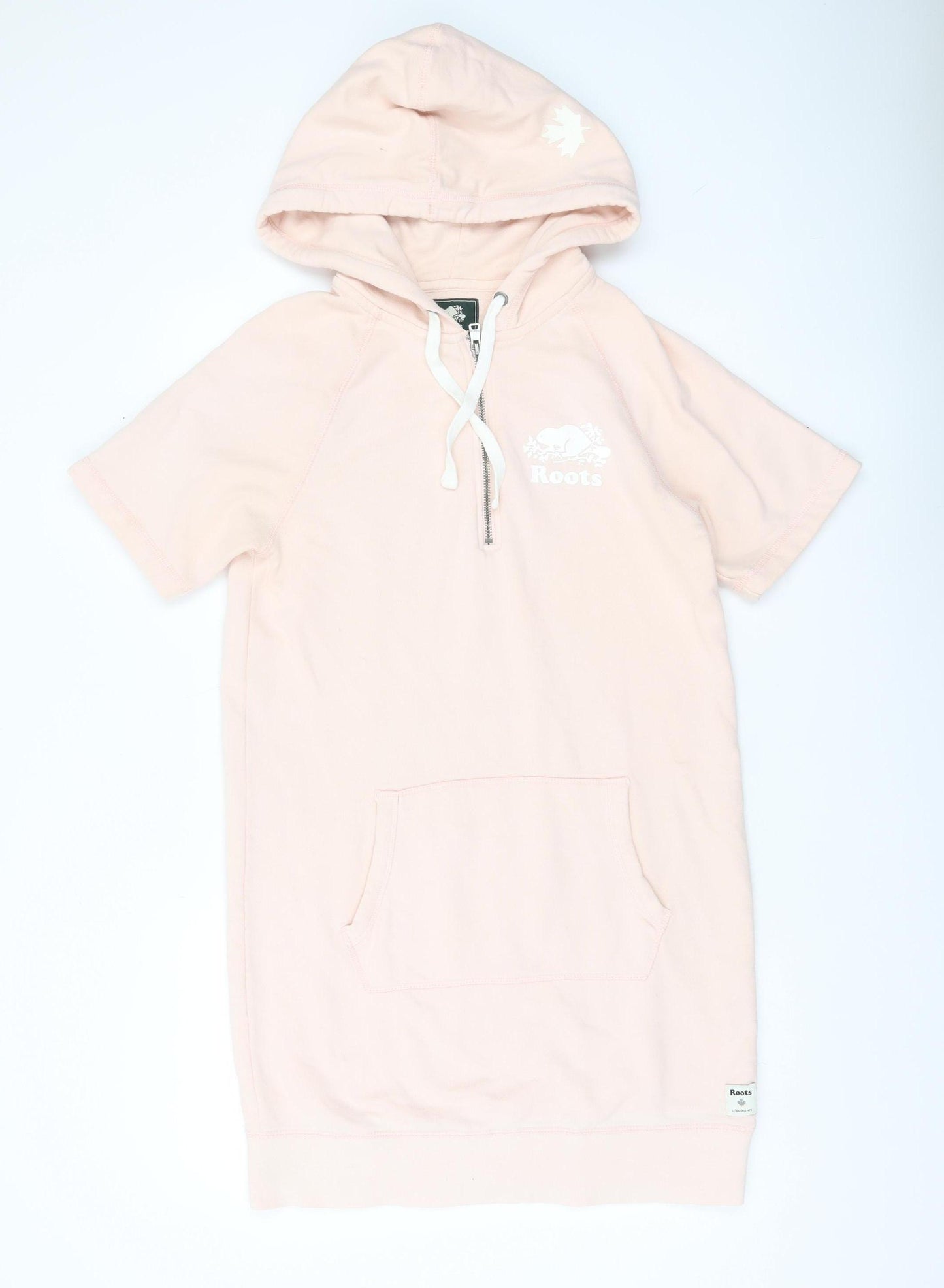 Roots Womens Pink S T-Shirt Hoodie Dress Casual Knee Length