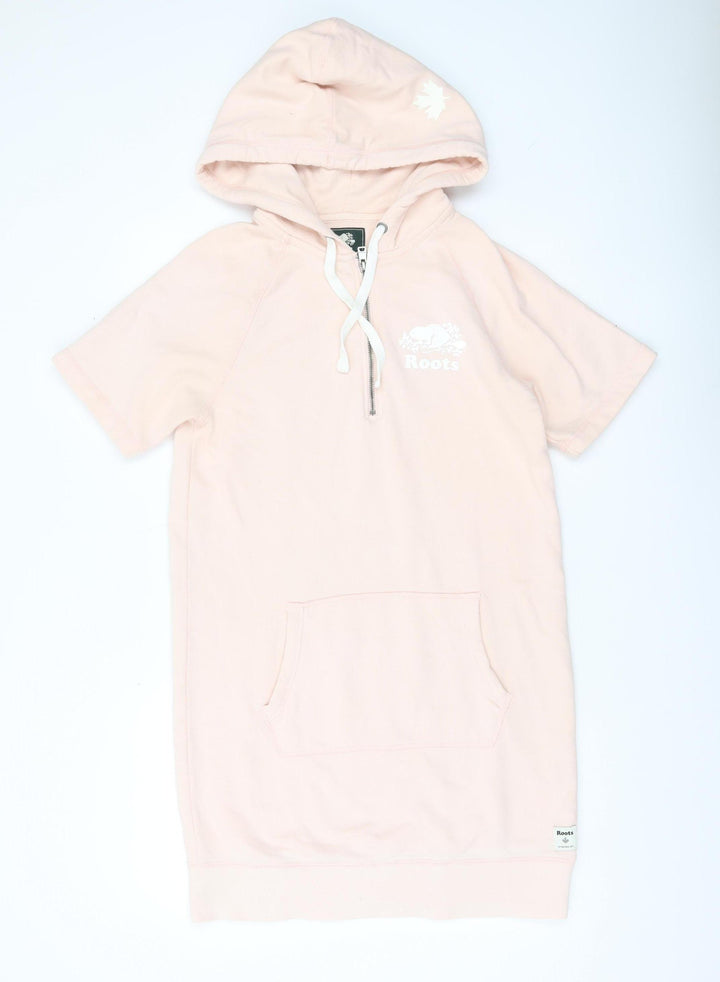 Roots Womens Pink S T-Shirt Hoodie Dress Casual Knee Length