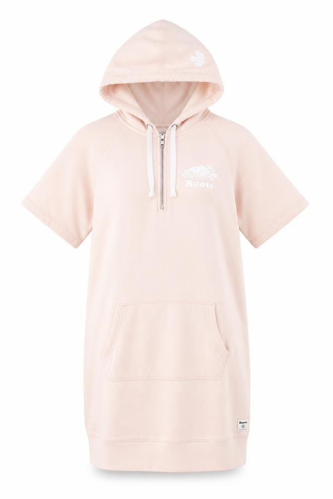 Roots Womens Pink S T-Shirt Hoodie Dress Casual Knee Length