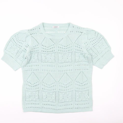 Damart Women's Green L Pullover Open Knit Short Sleeve Jumper