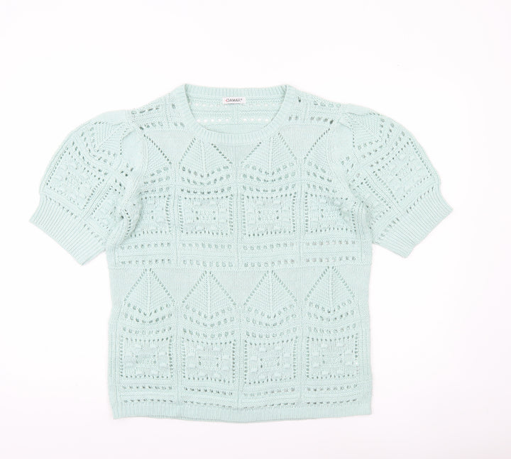 Damart Women's Green L Pullover Open Knit Short Sleeve Jumper