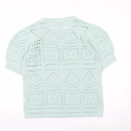 Damart Women's Green L Pullover Open Knit Short Sleeve Jumper