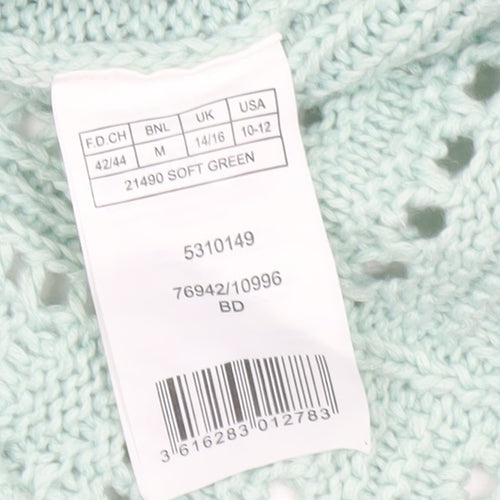 Damart Women's Green L Pullover Open Knit Short Sleeve Jumper
