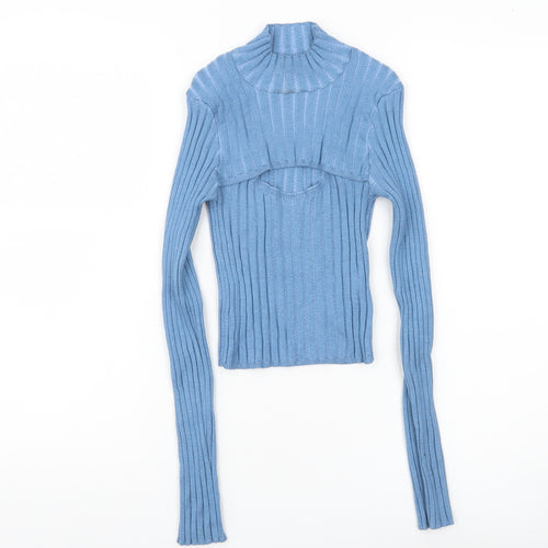 Urban Outfitters Women’s Blue Ribbed High Neck Slim Pullover Jumper M