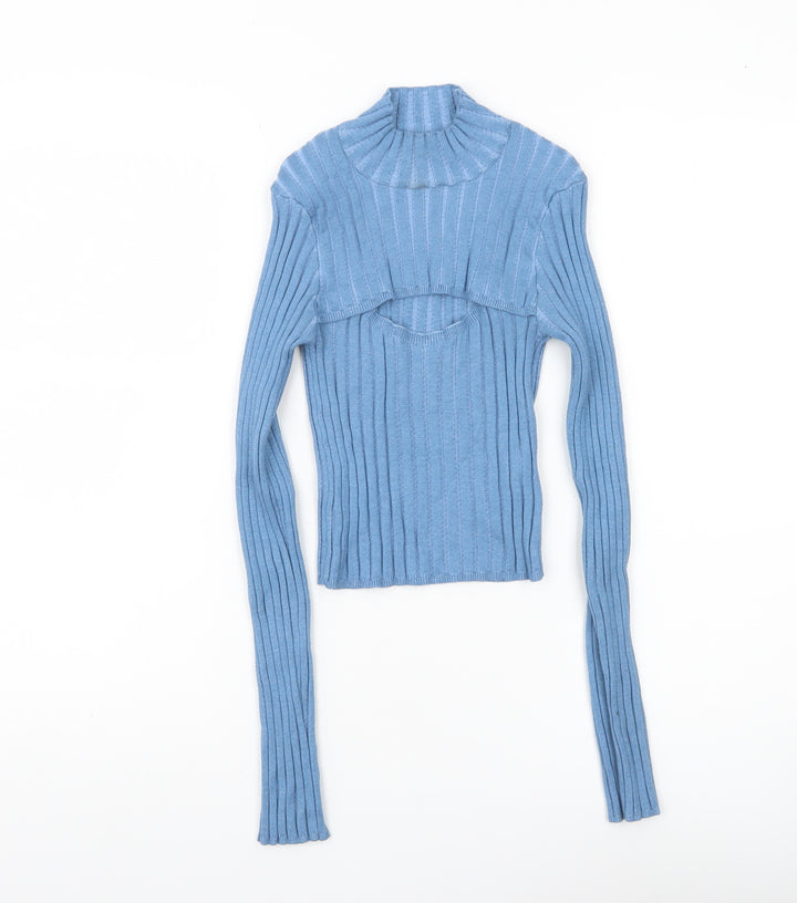 Urban Outfitters Women’s Blue Ribbed High Neck Slim Pullover Jumper M