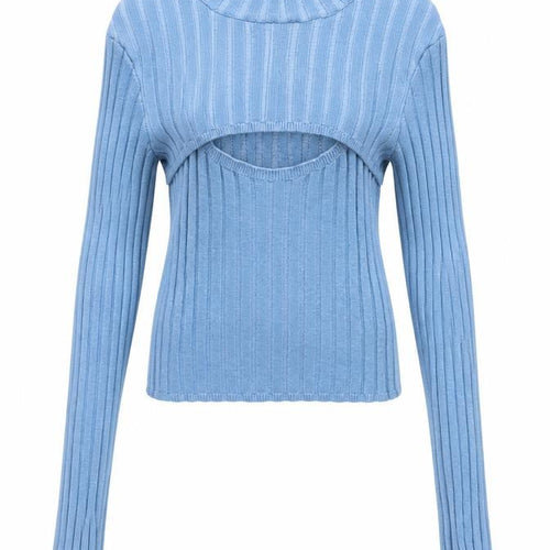 Urban Outfitters Women’s Blue Ribbed High Neck Slim Pullover Jumper M