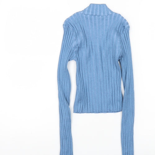 Urban Outfitters Women’s Blue Ribbed High Neck Slim Pullover Jumper M
