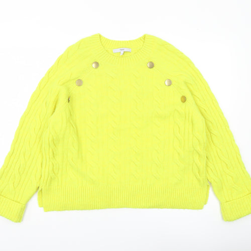 Next Womens Yellow Cable Knit Button Pullover Jumper Size M