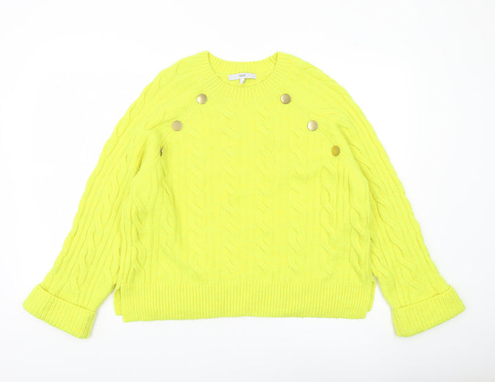 Next Womens Yellow Cable Knit Button Pullover Jumper Size M