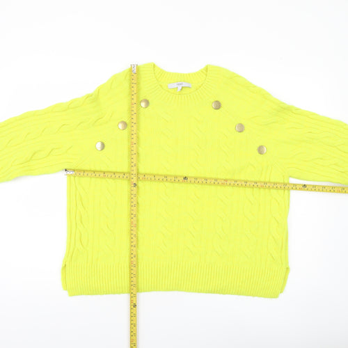 Next Womens Yellow Cable Knit Button Pullover Jumper Size M