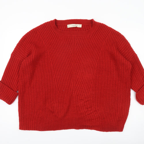 Zara Women’s Red Ribbed Knit Pullover Jumper Size 12