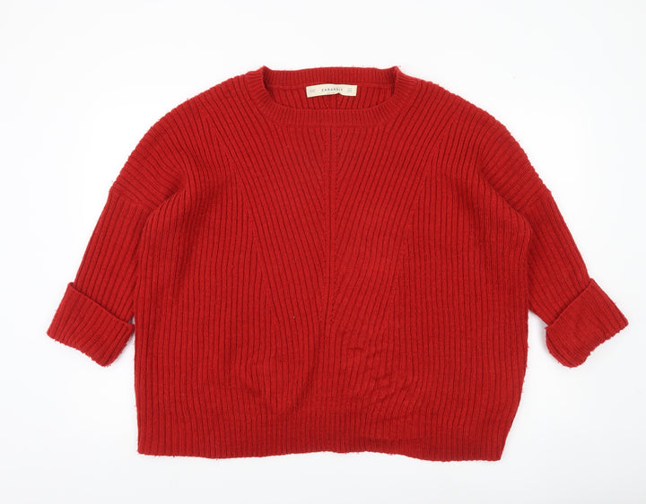 Zara Women’s Red Ribbed Knit Pullover Jumper Size 12