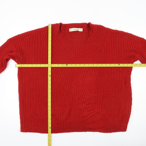 Zara Women’s Red Ribbed Knit Pullover Jumper Size 12